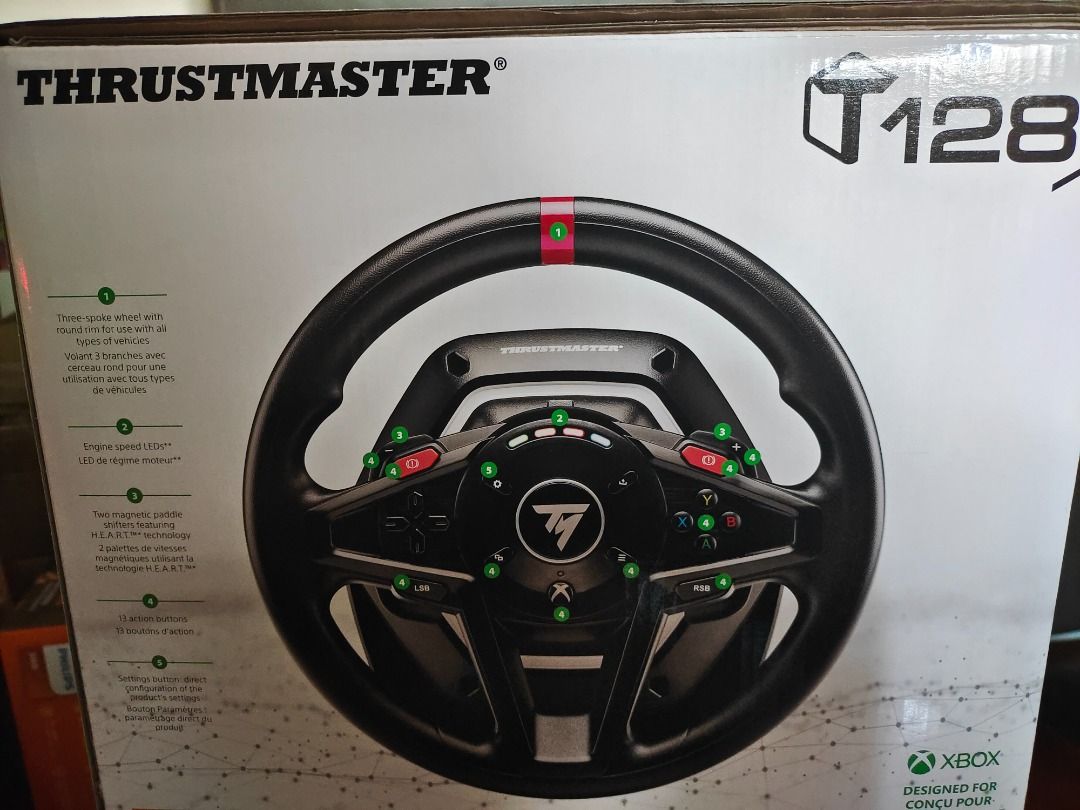 全新 Thrustmaster T128 賽車方向盤 (Xbox/PC版) Thrustmaster T128 Racing Wheel for Xbox and PC Forza （分類：手掣）位於 Hong Kong。 由 yykkuu 提交（商品編號 1461175521，圖片 1）。簡介： brand new, 行貨冇單，私保三天 連一個月 xbox game pass ultimate Force feedback racing wheel. Designed for Xbox Series X/S, Xbox One, and Windows 10/11. Includes 1 month Xbox Game Pass Ultimate. Great for racing games. trade at MTR 。