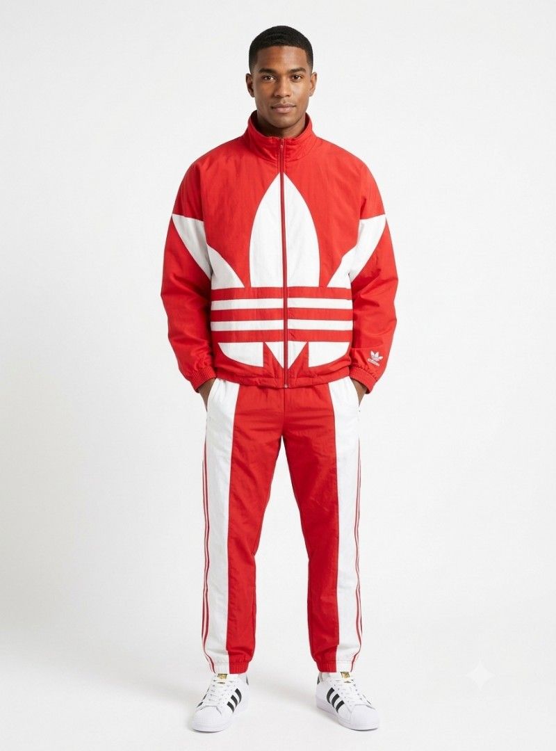 ADIDAS 2 TONE TREFOIL JACKET (Category: Coats, Jackets and Outerwear) located in Manila. Submitted by haul0fhauls (Listing ID 1461323315, Image 3). Description: size medium on tag no major issues need wash due to storage may mga itim2 lang sa trefoil na part pero color rate condition 9/10 loose and fair condition sa cuffs kayo na mag pasikip.
