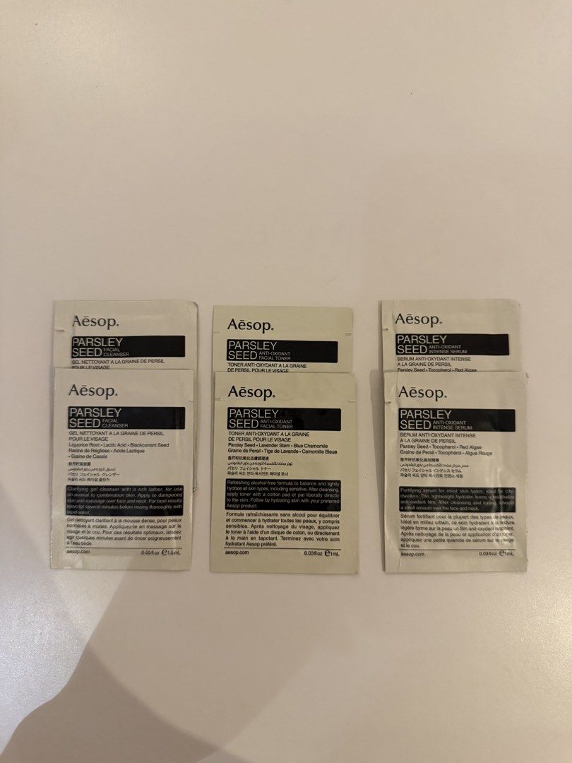 AESOP SAMPLE (Category: Face Care) located in Alor Setar. Submitted by rach312 (Listing ID 1461287978, Image 1). Description: FACIAL CLEANSER x2 ANTIOXIDANT FACIAL TONER x2 ANTIOXIDANT INTENSE SERUM x2.