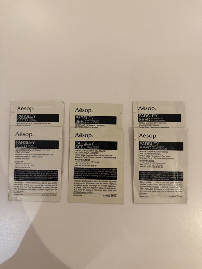 AESOP SAMPLE (Category: Face Care) located in Alor Setar. Submitted by rach312 (Listing ID 1461287978, Image 2). Description: FACIAL CLEANSER x2 ANTIOXIDANT FACIAL TONER x2 ANTIOXIDANT INTENSE SERUM x2.