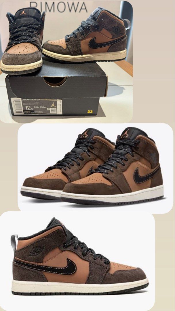 Air Jordan 1 Mid SE (PS) Dark Chocolate (Category: Babies & Kids Fashion) located in Paranaque City. Submitted by nurseviiij60533 (Listing ID 1461156536, Image 3). Description: Jordan 1 Mid SE Preschool Color:Dark Chocolate / Crimson Bliss Size: 12C UK:11.5 / EUR:29.5 / 18cm Well maintained and in good condition Comes with the original Jordan box. Shoes show normal signs of use, including some dirt and scuffs, so cleaning may be needed to make th