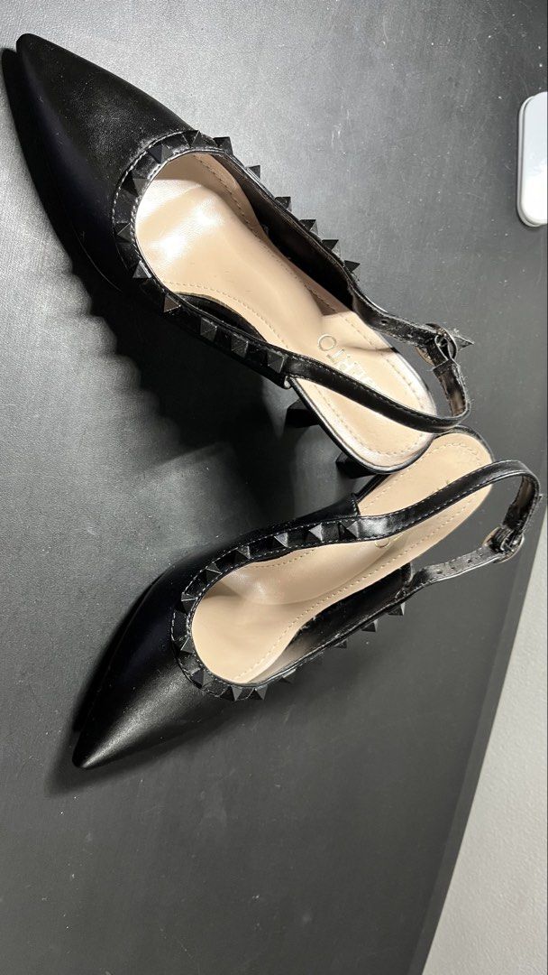 ALBERTO Black Studded Slingback Heels (Category: Heels) located in Quezon City. Submitted by moms_closet_0306 (Listing ID 1461188774, Image 3). Description: - Brand: ALBERTO - Style: Black Slingback Heels - Toe: Pointed with stud detailing - Closure: Buckle strap at ankle - Heel: Unique flared shape - Occasion: Dress up any outfit Used only once at a wedding last June 2026 Like new (used only once in a wedding last June 2026).