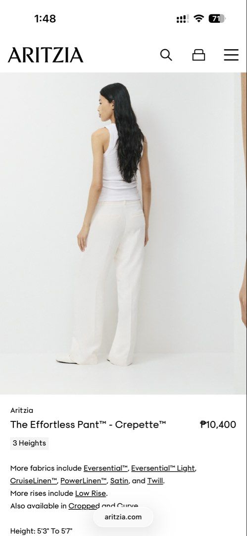 Aritzia Cream White Effortless Pants Size 00 (Category: Other Bottoms) located in San Juan City. Submitted by keep.it.clean (Listing ID 1461180797, Image 2). Description: - get both for ₱11,500.