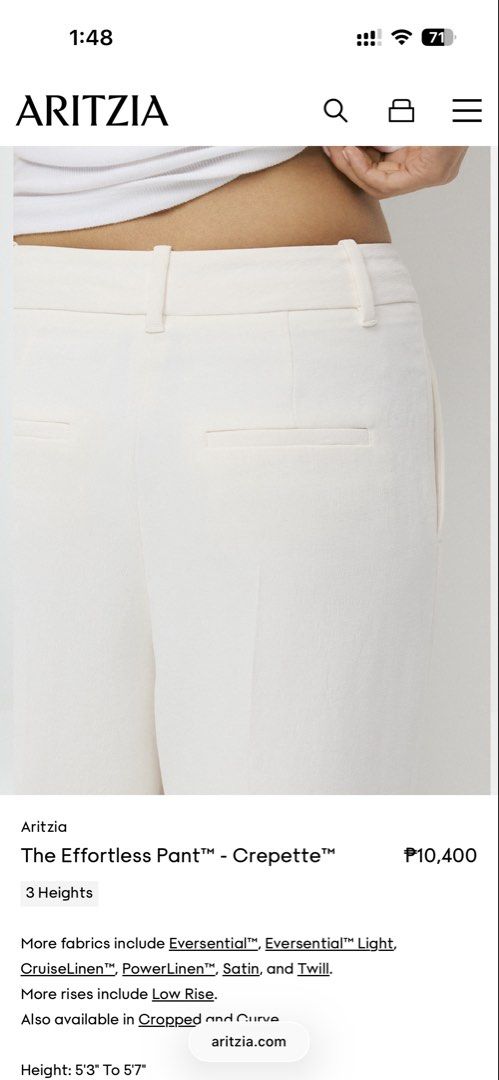Aritzia Cream White Effortless Pants Size 00 (Category: Other Bottoms) located in San Juan City. Submitted by keep.it.clean (Listing ID 1461180797, Image 3). Description: - get both for ₱11,500.