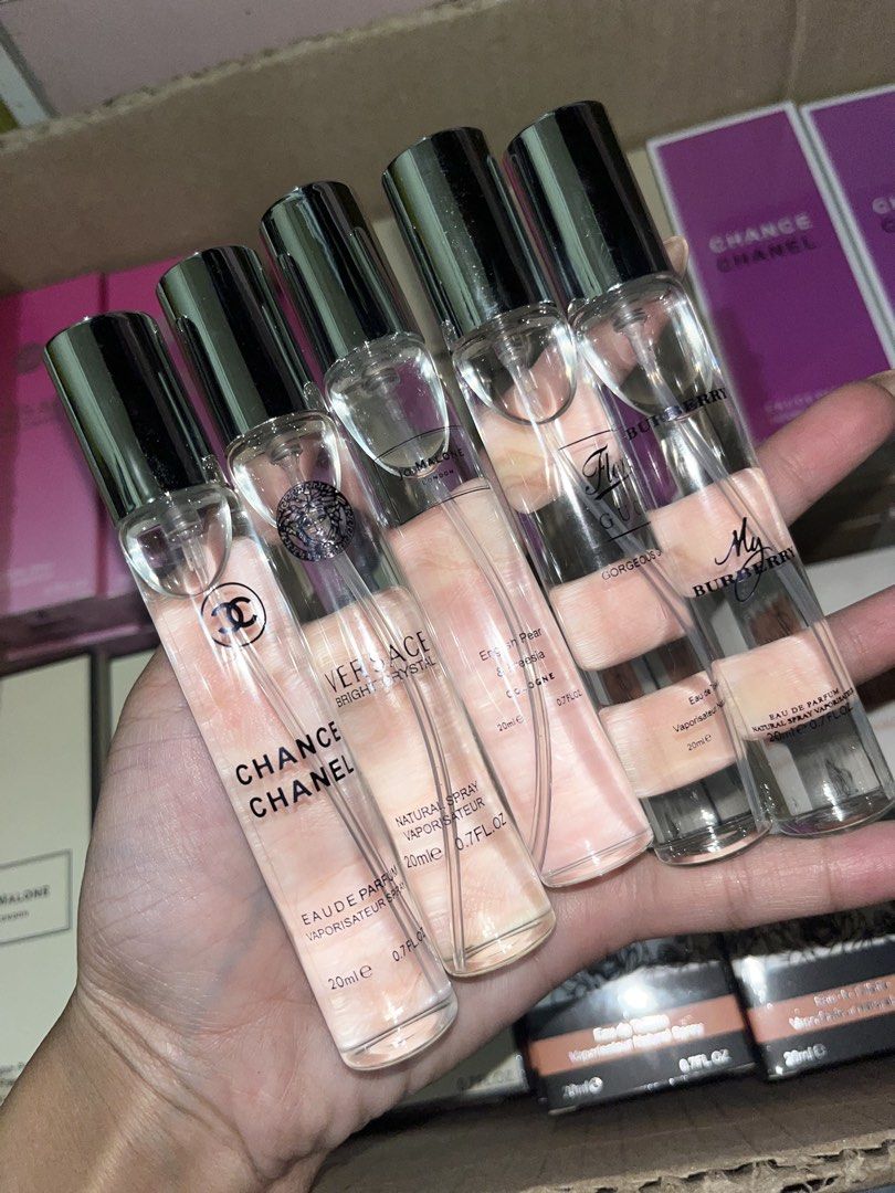 Assorted Designer Perfume Miniatures - 20ml (Category: Fragrance & Deodorants) located in Baguio. Submitted by astreet_finds26 (Listing ID 1461153579, Image 1). Description: - Bundle of 4 x 20ml perfume miniatures - Includes: Chanel Chance Eau de Parfum, Gucci Flora Gorgeous Gardenia, Versace Bright Crystal, My Burberry Eau de Parfum - All are spray bottles - Ideal for sampling fragrances or travel - Grab these popular scents now!.