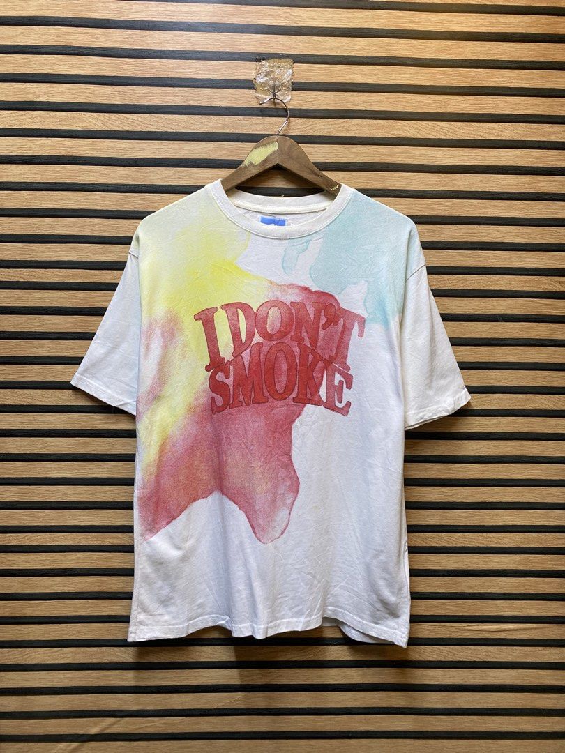 AUTHENTIC I DONT SMOKE WATER COLOR GRAPHIC TEE (Category: Tshirts & Polo Shirts ) located in Makati City. Submitted by drip.poww (Listing ID 1461273394, Image 1). Description: - Authentic Don Smoke - Color: White - Size: Large - Dimes: 22x28 - Authentic - Excellent condition - Need wash, fresh from bale - Material: 100% Cotton Please don’t expect too much—these are thrifted (ukay) items. 😊 !!STILL NEGOTIABLE!!.