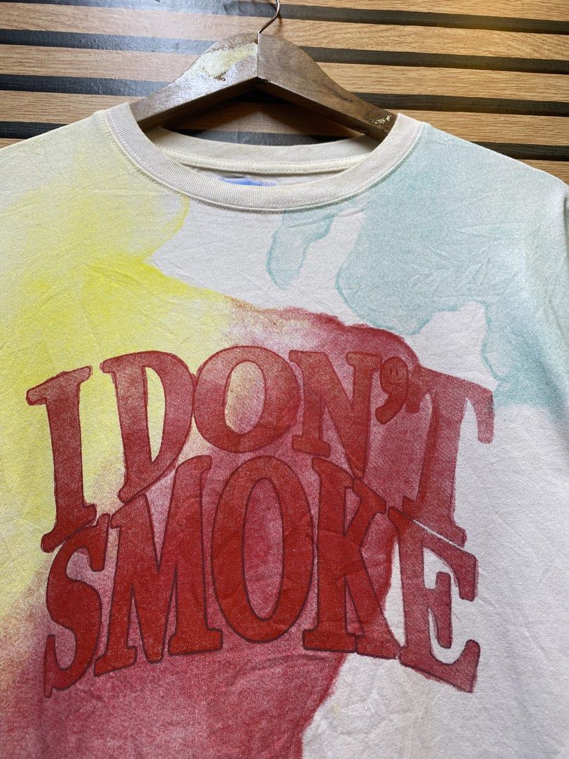 AUTHENTIC I DONT SMOKE WATER COLOR GRAPHIC TEE (Category: Tshirts & Polo Shirts ) located in Makati City. Submitted by drip.poww (Listing ID 1461273394, Image 3). Description: - Authentic Don Smoke - Color: White - Size: Large - Dimes: 22x28 - Authentic - Excellent condition - Need wash, fresh from bale - Material: 100% Cotton Please don’t expect too much—these are thrifted (ukay) items. 😊 !!STILL NEGOTIABLE!!.