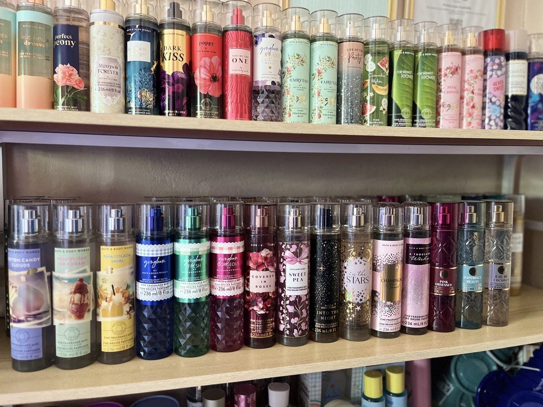 BBW fullsize body mists (Category: Fragrance & Deodorants) located in Narvacan. Submitted by skzchin (Listing ID 1461128229, Image 1). Description: Classic scents 430-450 New release New packaging -480 Rare/Hard to find scents 480-580 Discounted for 3pcs and up or bulk orders 📌 Shipment via J&T 📦🚚.
