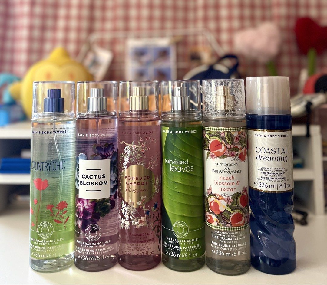 BBW fullsize body mists (Category: Fragrance & Deodorants) located in Narvacan. Submitted by skzchin (Listing ID 1461128229, Image 3). Description: Classic scents 430-450 New release New packaging -480 Rare/Hard to find scents 480-580 Discounted for 3pcs and up or bulk orders 📌 Shipment via J&T 📦🚚.