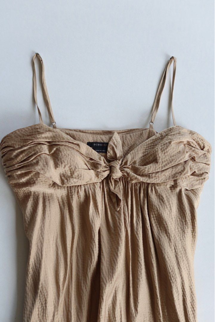 BCBGMAXAZRIA | Khaki Silk Dress (Category: Dresses) located in Iloilo. Submitted by wearladiva (Listing ID 1461299506, Image 3). Description: -100% silk -Adjustable Strap -Has blue stains Size: M Bust: 34-36” Length: 57” Mine: 1100.