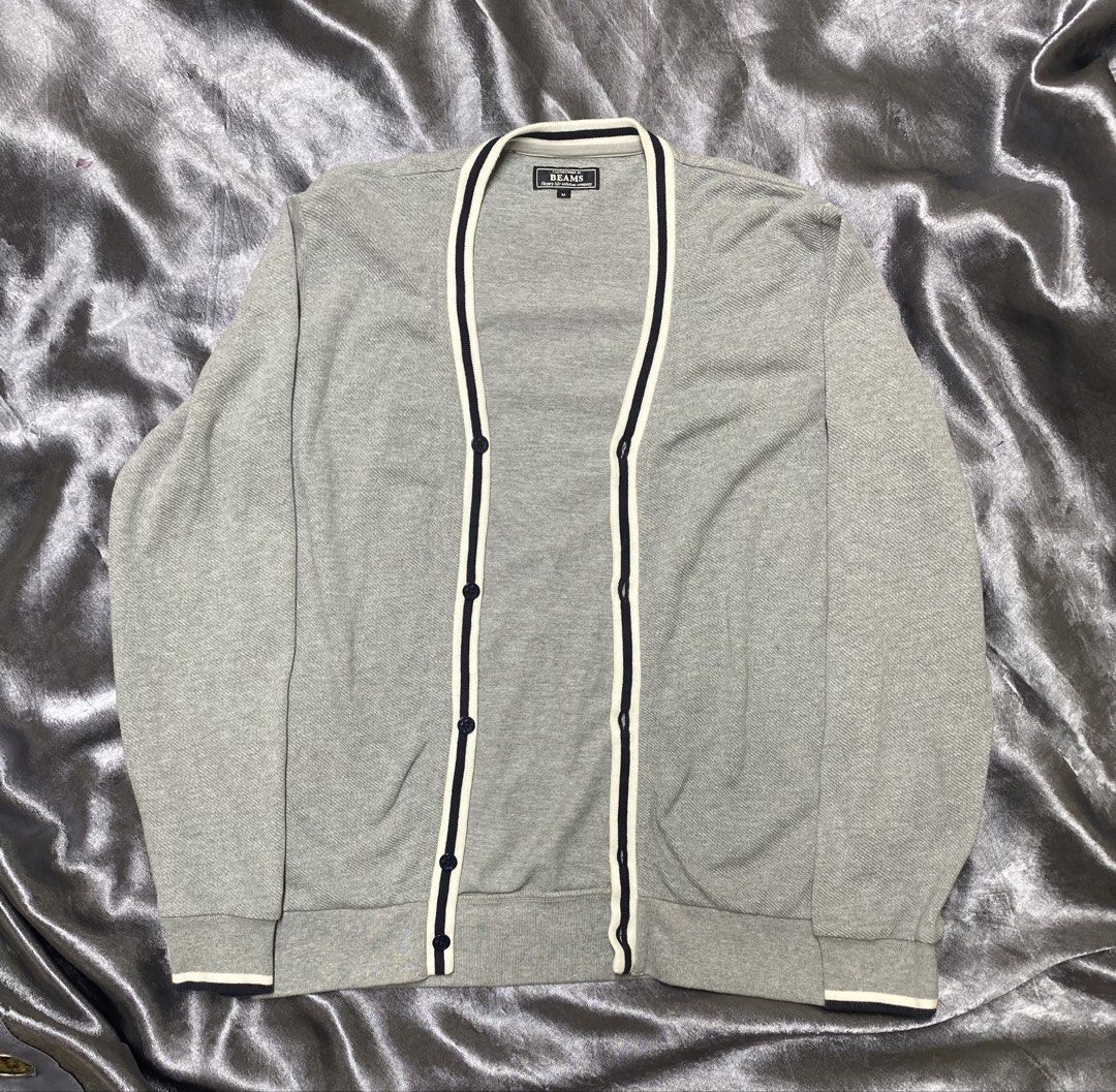 BEAMS Grey Cardigan Sweater Size M (Category: Coats, Jackets and Outerwear) located in Manila. Submitted by kevinthriftshop (Listing ID 1461273863, Image 2). Description: - Perfect for Kdrama Leading Man - Brand: BEAMS - Color: Grey - Style: V-neck Cardigan - Size: Medium (M) - Features: Button-up front, white & navy striped collar and placket, ribbed cuffs and hem - Ideal for: Layering .