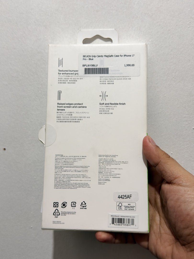 Belkin SheerForce Grip Case for iPhone 17 Pro and 18 Pro (Category: Cases & Sleeves) located in Taguig. Submitted by appweard (Listing ID 1461183898, Image 3). Description: Selling Belkin SheerForce Grip Series Case for iPhone 17 Pro but also fits iPhone 18 Pro Used only once Feels brand new still Php 1,099.00 only Pick up Taguig TIA.