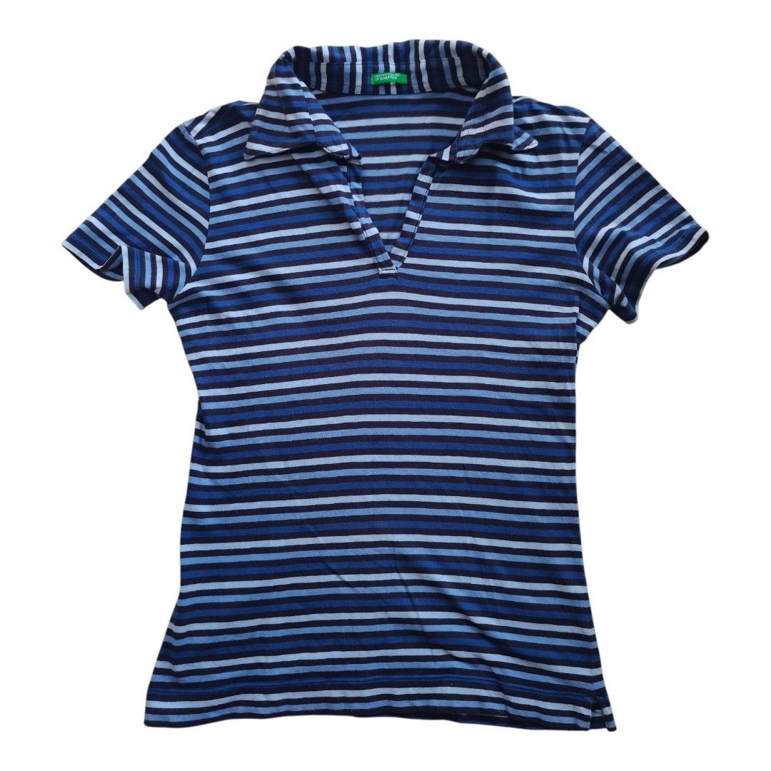 Benetton horizontally striped V-neck polo (Category: Blouses) located in Santa Cruz. Submitted by oddpenguin-4575 (Listing ID 1461282124, Image 1). Description: 📌.....P L E A S E R E A D..... 📌measurement:Laid flat Sh-15.5"/Sleeve-6.5"/Chest-16.5"/Lenght-23"/armhole-5.5"/armpit-7" 📌size:Filipino size is Extra Small (XS). 📌color-9/10 📌Brand: United Colors of Benetton (Benetton Japan Co., Ltd.) 📌This Benetton horizontally striped V-neck polo 