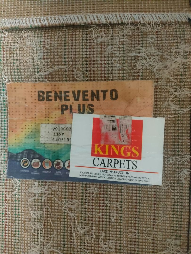 Benevento Plus Machine Made Carpet - Beige (Category: Carpets, Mats & Flooring) located in Caloocan City. Submitted by rise-edge (Listing ID 1461304563, Image 2). Description: - Beige machine-made carpet - Dimensions: 75 inches (Length) x 55 inches (Width) - Brand: Benevento Plus, Kings Carpets - Care: Vacuum regularly, spot clean with mild detergent solution or approved cleaning fluid..