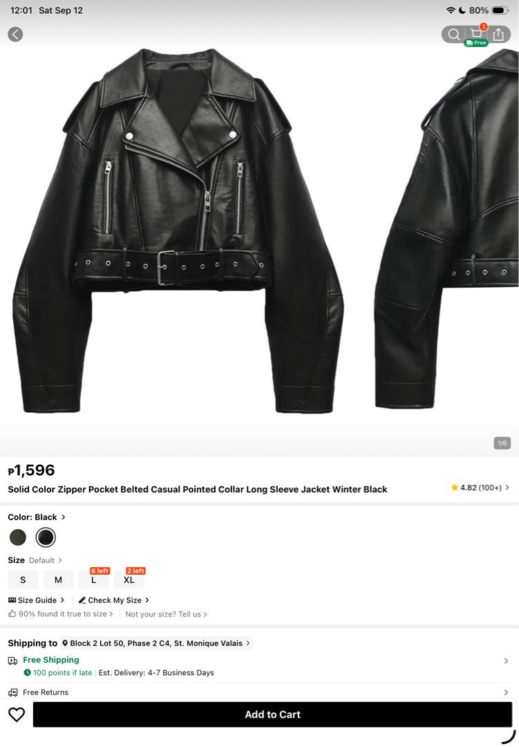 Black Solid Color Zipper Pocket Belted Casual Jacket (Category: Coats, Jackets and Outerwear) located in Rizal. Submitted by clrss_dclttr (Listing ID 1461147680, Image 2). Description: USED ONCE! 💓 Size Medium on tag When worn photo sa last slide. - Stylish black faux leather jacket - Features a pointed collar and long sleeves - Zipper pockets for convenience - Adjustable belt at the waist for a customized fit - Versatile for casual wear, pairs 
