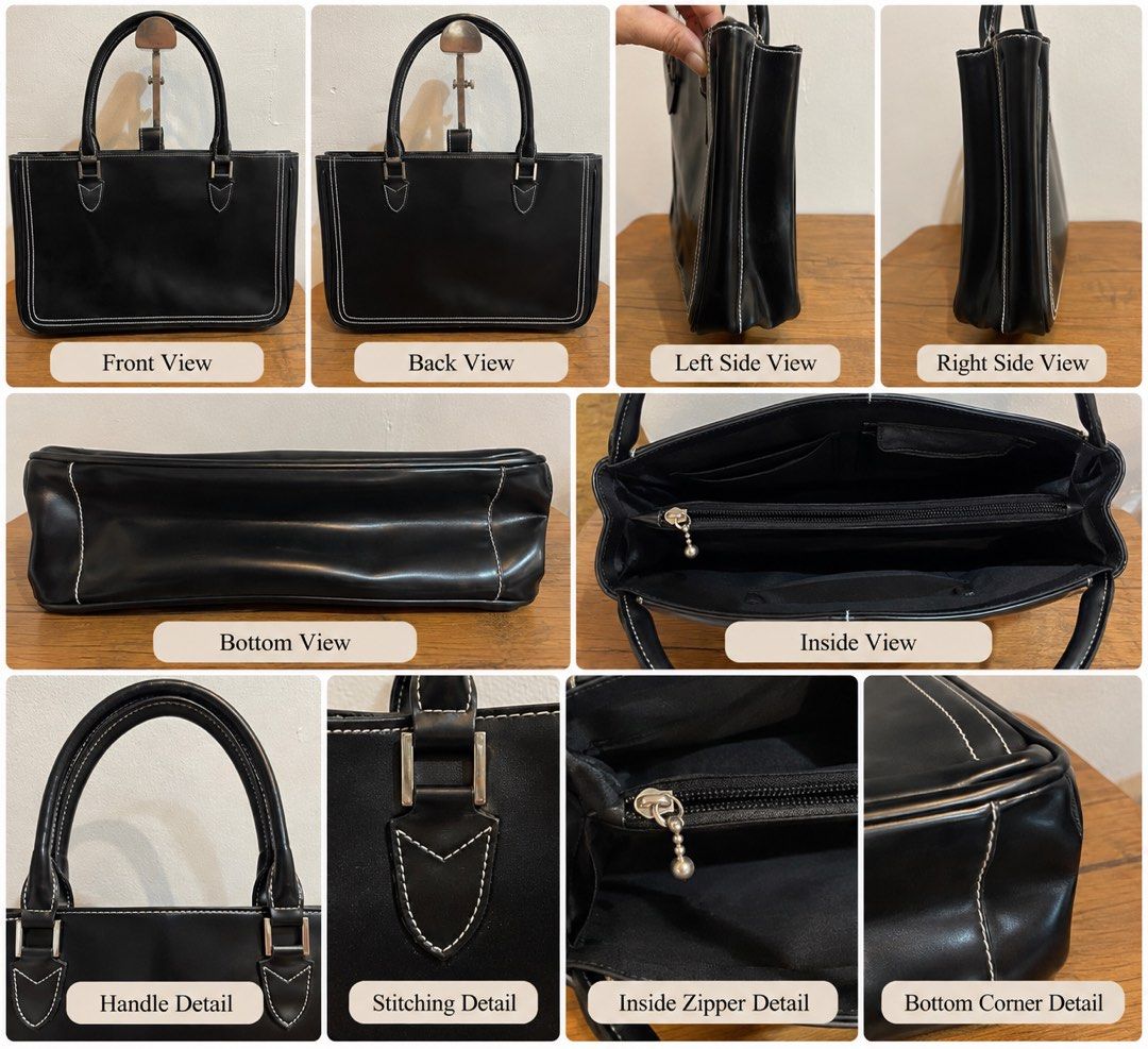 black structured leather tote bag L8x14in (Category: Shoulder Bags) located in San Fernando. Submitted by dntjapansurpluselyu (Listing ID 1461130503, Image 1). Description: .