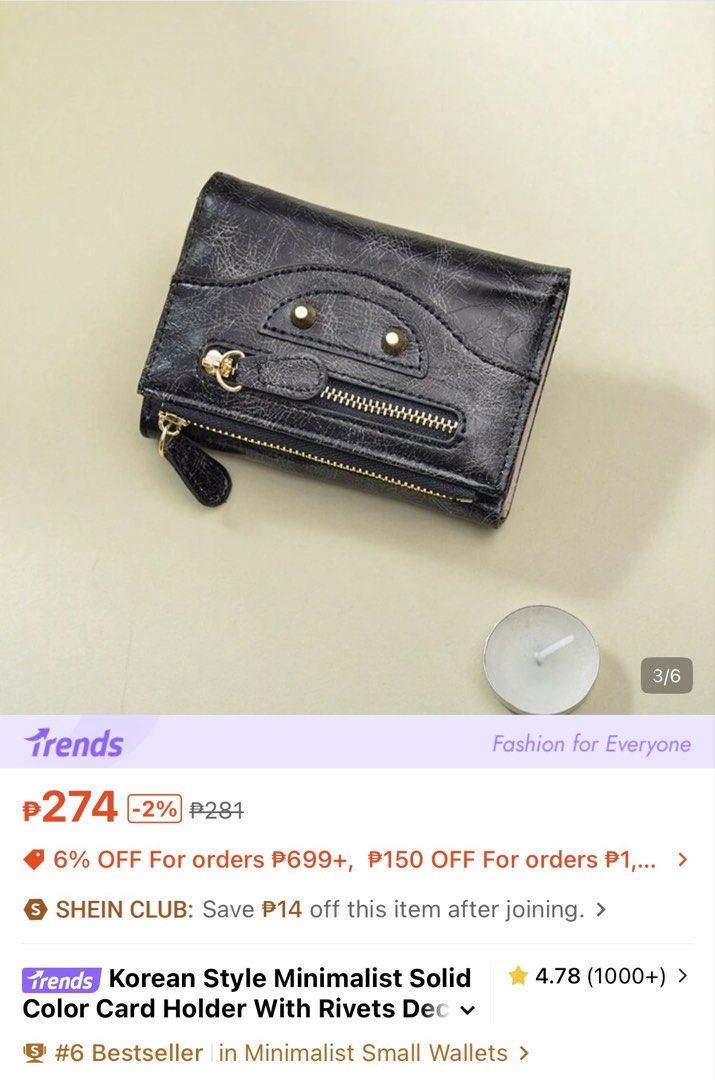 Black Tri-Fold Wallet (Category: Wallets & Card holders) located in Iloilo. Submitted by iconicangie (Listing ID 1461255984, Image 3). Description: - Cute tri-fold wallet - Black with gold rivet details - Zippered coin pocket - Multiple card slots - Clear ID window - Ample space for cash and cards - Ideal for everyday use.