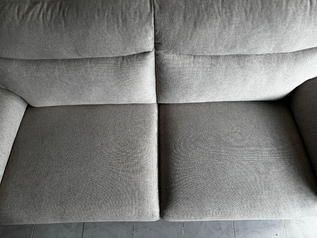 BLIMS Suzy 3-Seater Grey Fabric Sofa (Category: Sofas) located in Quezon City. Submitted by viardomc (Listing ID 1461227539, Image 3). Description: BLIMS Suzy 3-seater sofa in grey fabric, bought around 2024. Used in a one-person home. Minor cat scratch snags and pilling on the seats, front and back—please see the photos. No known cushion, frame or odor issues. Cushion is still bouncy & frame still sturdy. See photos for dimensions. ₱12,000, nego