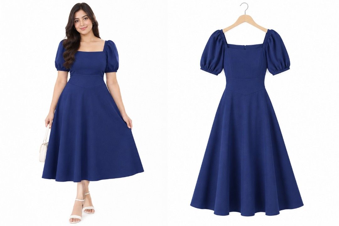 Blue Square Neck Puff Sleeve Midi Dress (Category: Dresses) located in Manila. Submitted by fastrabbit.869d2d (Listing ID 1461160596, Image 1). Description: - Adorable blue midi dress - Features a chic square neckline - Stylish puff sleeves - Flattering A-line, flowy skirt - Ideal for parties, nights out, or any occasion - Easy to dress up or down - Looks stunning on!.