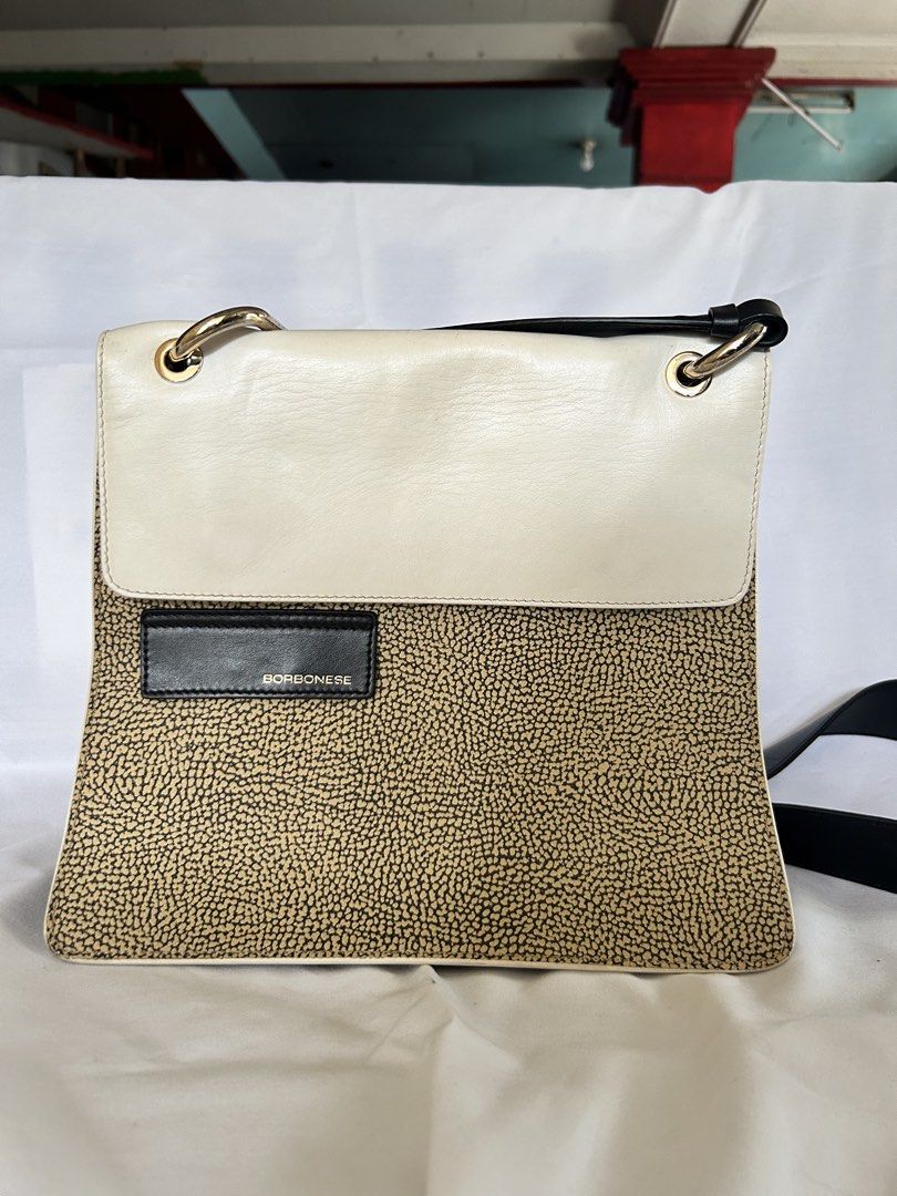 Borbonese Leather Shoulder Bag (Category: Shoulder Bags) located in Paranaque City. Submitted by annekathleen (Listing ID 1461181603, Image 1). Description: - Borbonese shoulder bag - Gold hardware details - Adjustable strap - Has scuffs and marks - With dust bag.