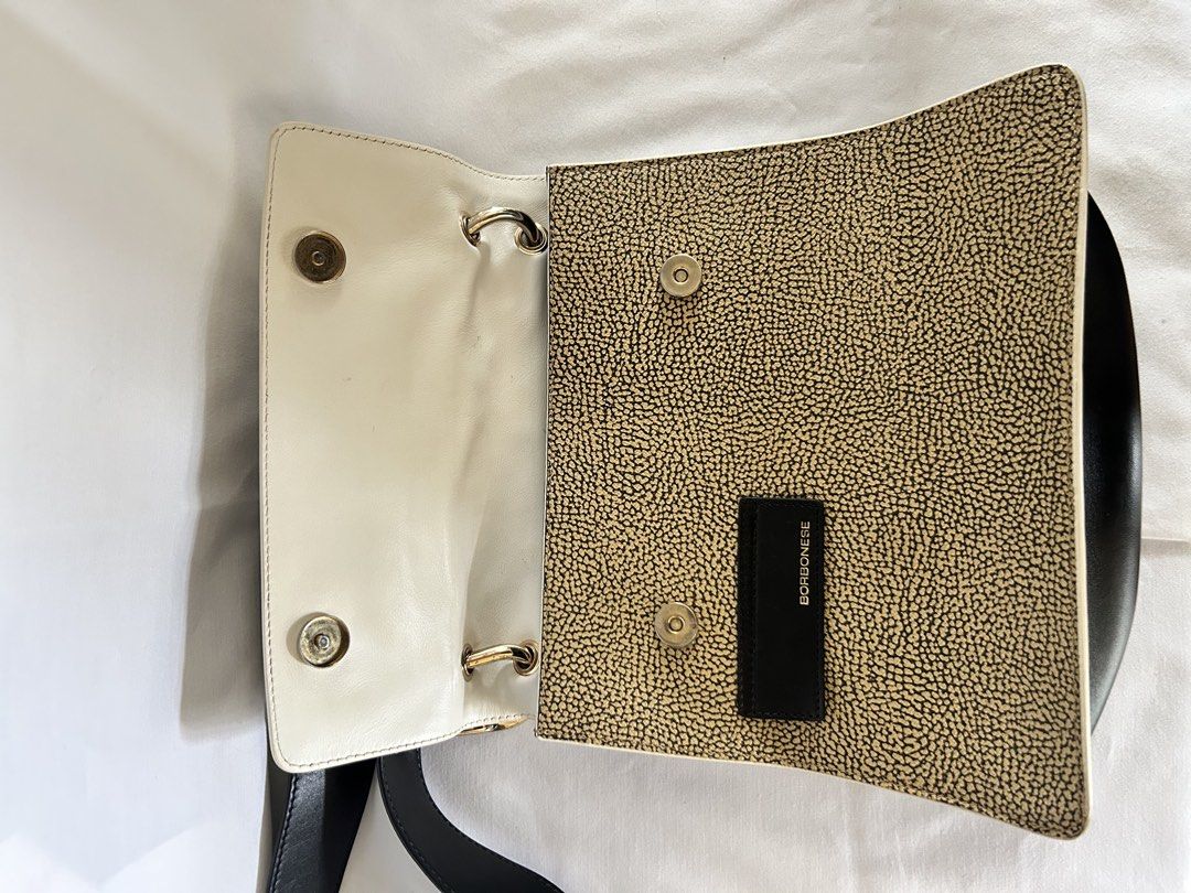 Borbonese Leather Shoulder Bag (Category: Shoulder Bags) located in Paranaque City. Submitted by annekathleen (Listing ID 1461181603, Image 3). Description: - Borbonese shoulder bag - Gold hardware details - Adjustable strap - Has scuffs and marks - With dust bag.