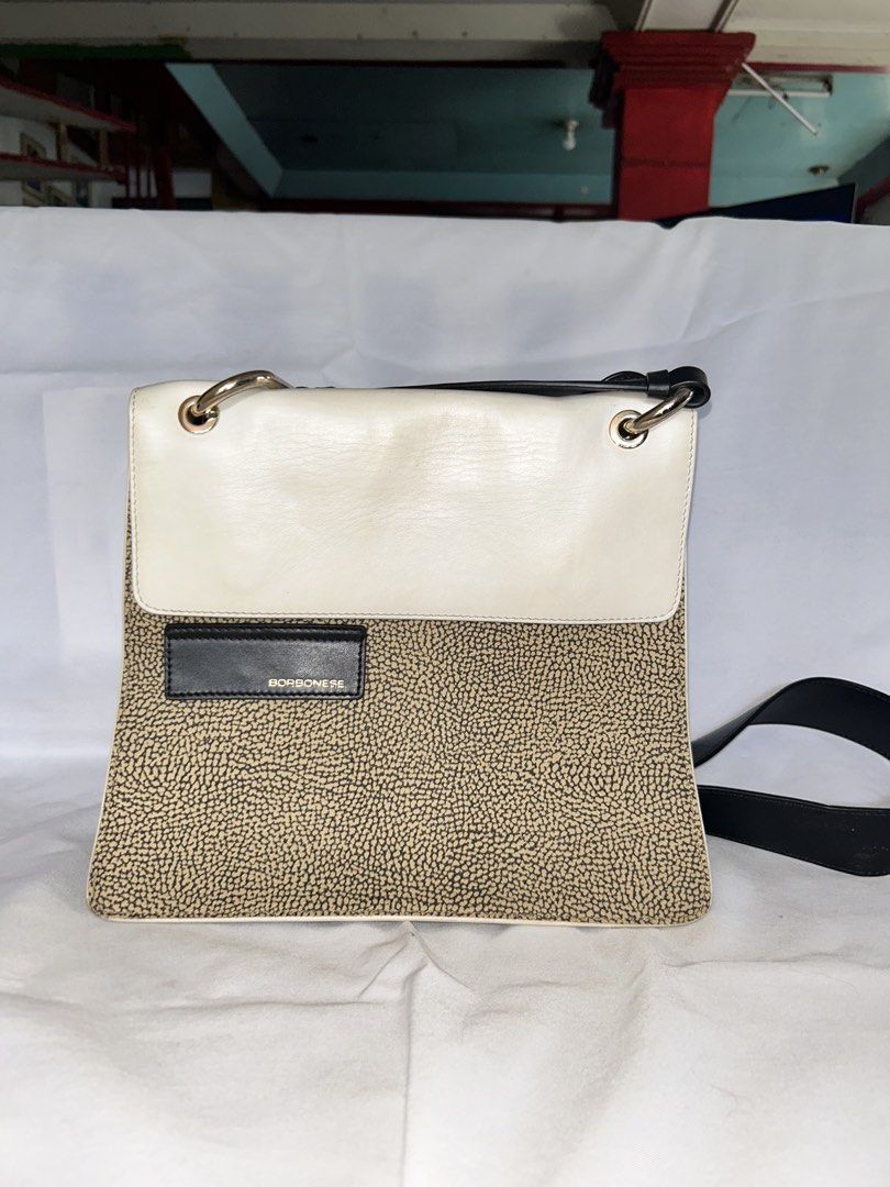 Borbonese Leather Shoulder Bag (Category: Shoulder Bags) located in Paranaque City. Submitted by annekathleen (Listing ID 1461181603, Image 2). Description: - Borbonese shoulder bag - Gold hardware details - Adjustable strap - Has scuffs and marks - With dust bag.