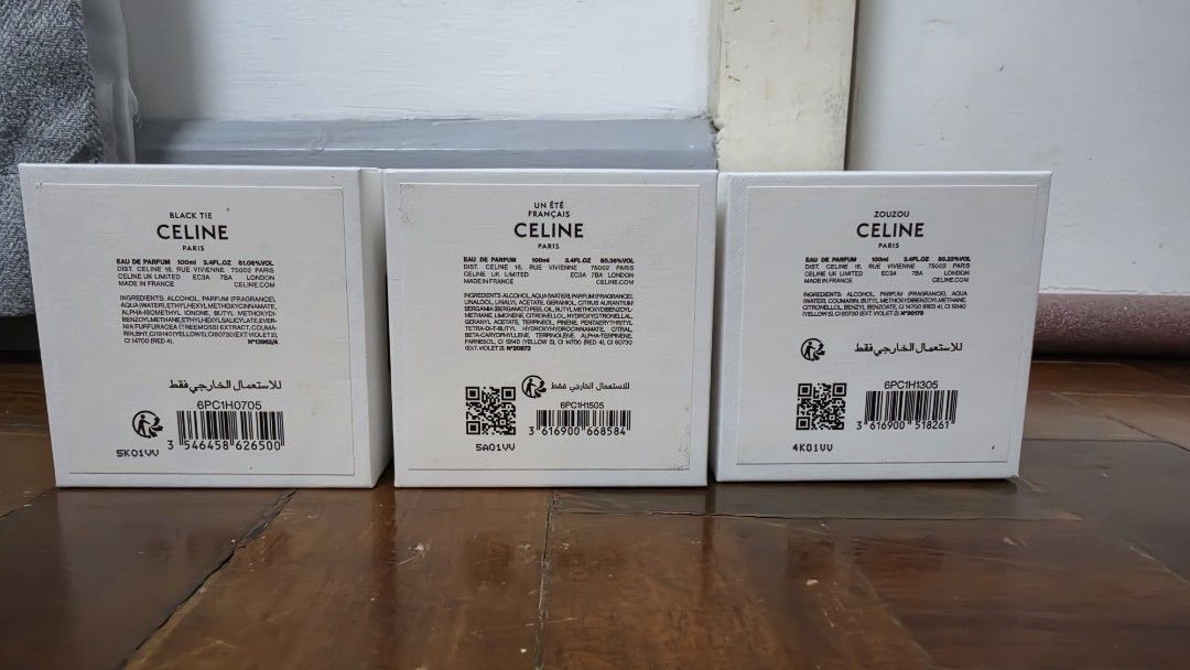BOXES only - Celine Haute Parfumerie (100ml x 3 / 200ml x 1) (Category: Fragrance & Deodorants) located in Paranaque City. Submitted by karenmn (Listing ID 1461250185, Image 2). Description: TAKE ALL FOR PHP 1000 Celine Haute Parfumerie BOXES ONLY 100ml bottles x 3 Black Tie Un Ete Francais Zouzou 200ml bottle x 1 Parade Shipping c/o buyer from Paranaque MOP Gcash and BPI.