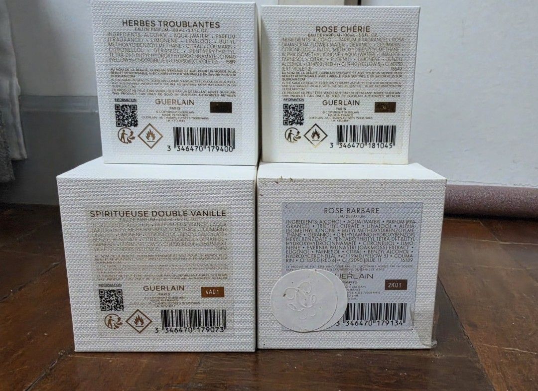 BOXES only - Guerlain L'Art L'Matiere collection TAKE ALL (Category: Fragrance & Deodorants) located in Paranaque City. Submitted by karenmn (Listing ID 1461254355, Image 2). Description: Guerlain L'Art L'Matiere boxes 100ml x 2 Herbes Troublantes Rose Cherie (some discoloration on the side) 200ml x 2 Spiriteuse Double Vanille Rose Barbare Asking Php 1000 Shipping c/o buyer From Paranaque MOP GCASH BPI.