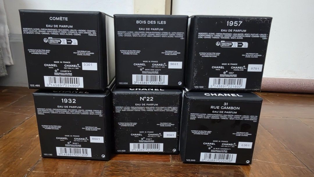 BOXES only Chanel Les Exclusifs 75ml TAKE ALL (Category: Fragrance & Deodorants) located in Paranaque City. Submitted by karenmn (Listing ID 1461253026, Image 2). Description: BOXES ONLY Chanel Les Exclusifs 75ml Comete Bois des Iles 1957 1932 No. 22 31 Rue Cambon shipping c/o buyer from Paranaque MOP GCASH BPI.