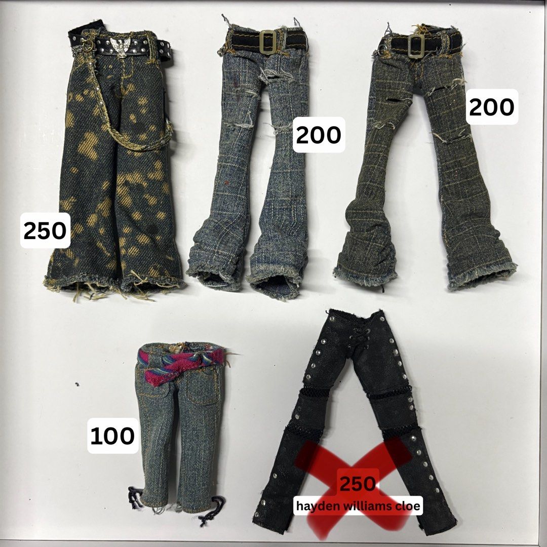 Bratz Clothes (Pants & Skirts) (Category: Skirts) located in Cainta. Submitted by winkyhooniee (Listing ID 1461285710, Image 2). Description: - Assorted doll skirts: denim, lace, and patterned designs. - Prices range from ₱50 to ₱250. - Ideal for personalizing your doll's wardrobe. - Unique details like embroidery and ruffles on some skirts. - Great for doll collectors and playtime..