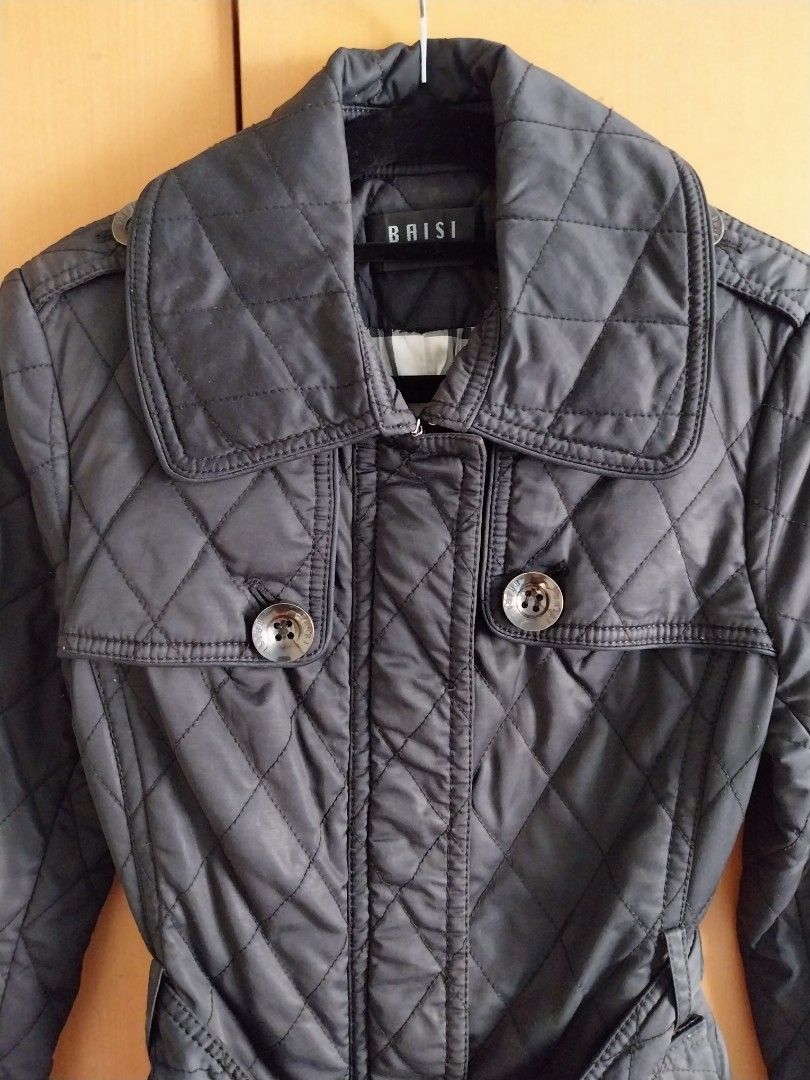 Brise Quilted Belted Jacket (Category: Coats, Jackets and Outerwear) located in Cavite. Submitted by angelistuff (Listing ID 1461130988, Image 2). Description: - Dark grey quilted jacket from Brise - Belted waist for a cinched look - Button closures - Classic collar and long sleeves - Trench coat inspired style - Ideal for cooler weather.