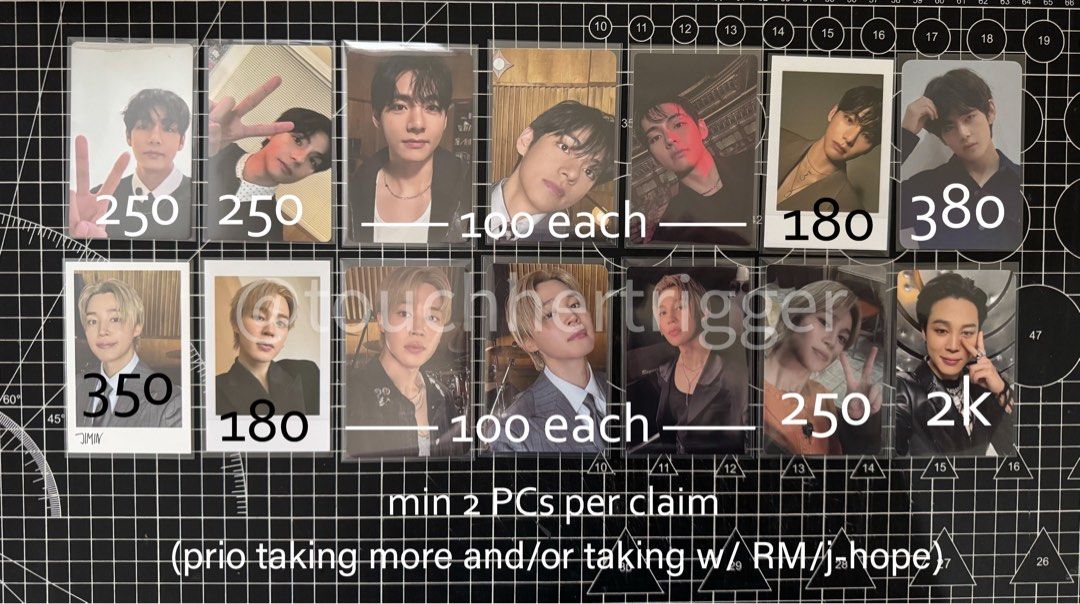 BTS PCs - Jimin + Taehyung (Category: K-Wave Merchandise) located in Quezon City. Submitted by touchhertrigger (Listing ID 1458389330, Image 1). Description: 🔔 OFFERS LOWER THAN PRICES PROVIDED WILL BE TURNED DOWN 🔔 listed = available. prices = final. payo w/in 24 hours Please do not message if uncertain, not ready with the funds, or to lowball. Saying “no, but thank you” instead of leaving me hanging would be appreciated. .