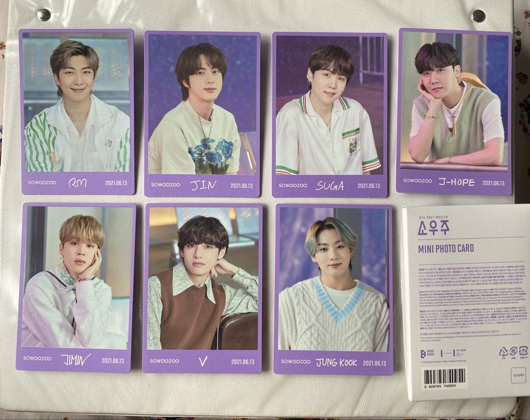BTS Sowoozoo Message Card Ot7 Set (Category: K-Wave Merchandise) located in Muntinlupa City. Submitted by glossrunch (Listing ID 1461120789, Image 1). Description: P850+ lsf *complete member message card *holo design at the back *no to sensitive rfs: decluttering GCash/BPI J&T 🏷️ bts rm jin suga jhope jimin v jungkook arirang swz.