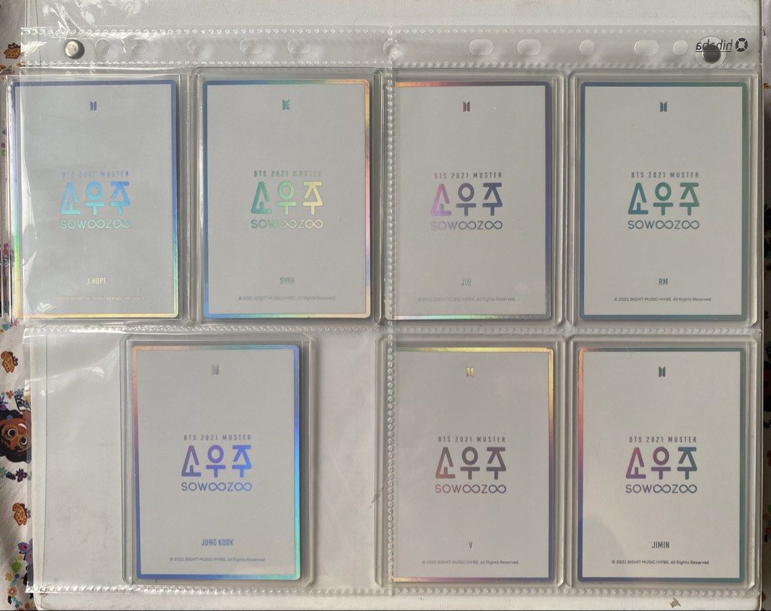 BTS Sowoozoo Special Cards OT7 Set (Category: K-Wave Merchandise) located in Muntinlupa City. Submitted by glossrunch (Listing ID 1461120513, Image 2). Description: P1000 + lsf *special cards complete member *hologram design at the back *stored with sleeves and toploader rfs: decluttering GCash / BPI J&T 🏷️ bts rm jin suga jhope jimin v jungkook arirang swz.