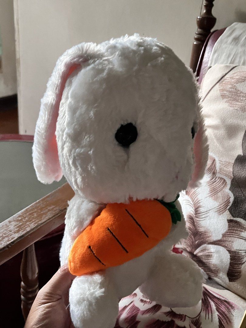Bunny white w carrot (Category: Designer & Blind Box Toys) located in Paranaque City. Submitted by bonsaiart (Listing ID 1461210286, Image 1). Description: Pre owned Good condition 395(fixed) +sf Payment via GCASH or paymaya No to meetup No to cop / cod Shipping via j&t only.