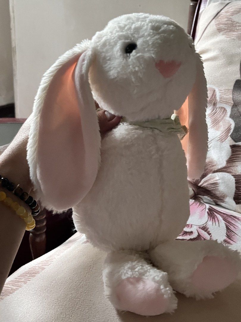 Bunny white w scarf plush (Category: Plushies & Soft Toys) located in Paranaque City. Submitted by bonsaiart (Listing ID 1461214038, Image 1). Description: Pre owned Good condition 175(fixed) +sf Payment via GCASH or paymaya No to meetup No to cop / cod Shipping via j&t only.