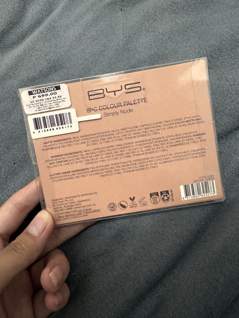 BYS Simply Nude 8pc Face Palette (Category: Makeup) located in Caloocan City. Submitted by austeromea90310 (Listing ID 1461210592, Image 2). Description: - unopened - BYS Simply Nude 8pc Face Palette - Includes eyeshadows, highlighter, and bronzer - Features neutral shades perfect for everyday makeup looks - Compact and travel-friendly design.
