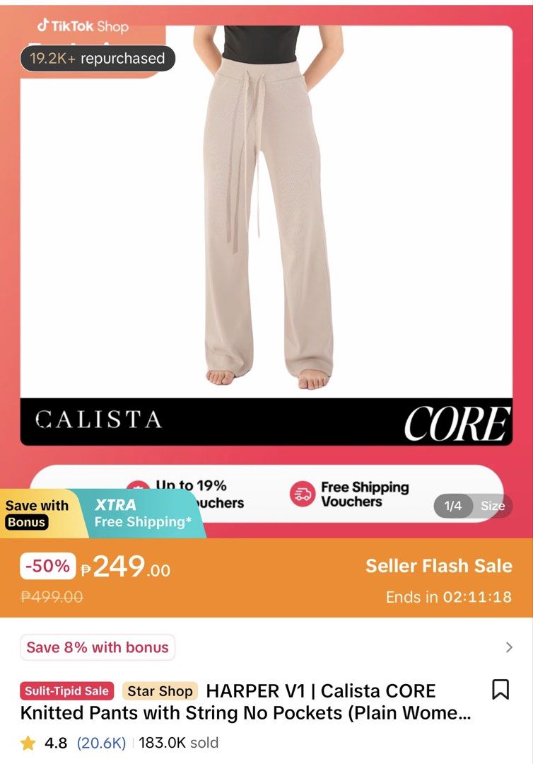 Calista Core Knitted Pants with String (Category: Other Bottoms) located in Agdangan. Submitted by janella.mae555 (Listing ID 1461162624, Image 1). Description: - Comfy knitted pants from Calista Core - Women's plain style - Drawstring waist for adjustable fit - Relaxed, wide-leg silhouette - Ideal for lounging or casual outings - Never been used. - Available colors: Bone, Sage Green.