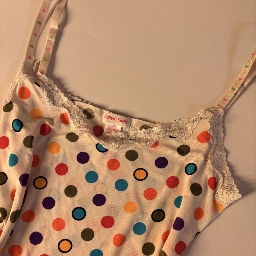 Calvin klein polka lace mesh cami top (Category: Sleeveless) located in Quezon City. Submitted by kaelian_couture (Listing ID 1461241176, Image 2). Description: FITS M.