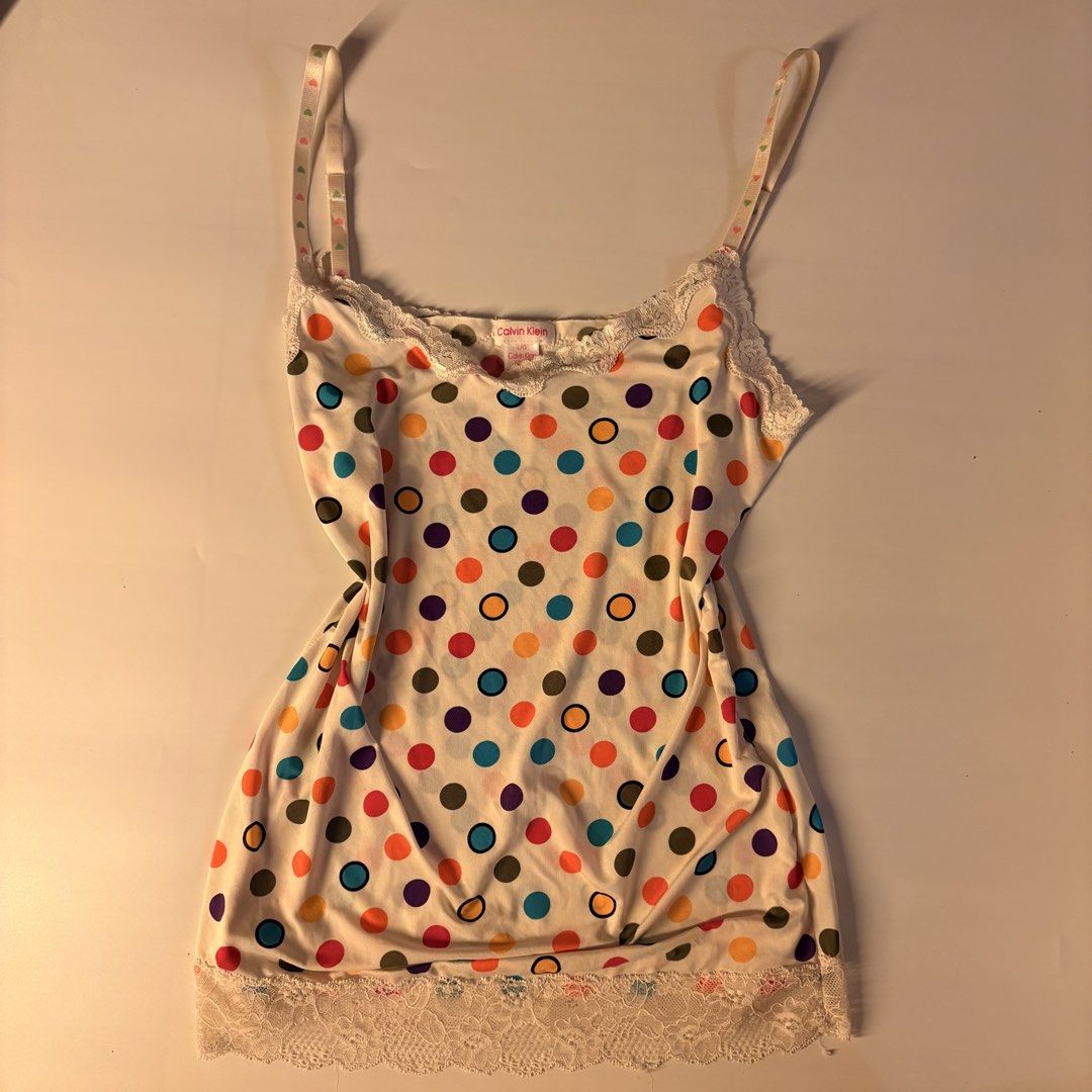 Calvin klein polka lace mesh cami top (Category: Sleeveless) located in Quezon City. Submitted by kaelian_couture (Listing ID 1461241176, Image 1). Description: FITS M.