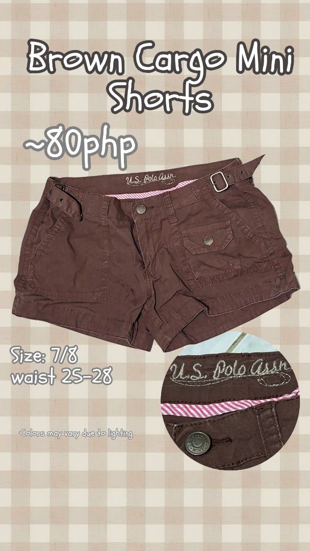 Cargo Shorts (Category: Shorts) located in San Fernando. Submitted by abz_thrifts.ninah (Listing ID 1461311710, Image 1). Description: Brown Cargo Mini Shorts Brand: U.S. Polo Assn. - Type: Cargo Mini Shorts Size: Small 7/8 Fits Waist: 25-28 inches Note: Actual color may vary slightly due to lighting. no issues(*^.^*) mode of payment: Gcash Mode of delivery: JnT shipping fee (luzon-luzon): 54php luzon-visayas: 74php pm for more details n pics.