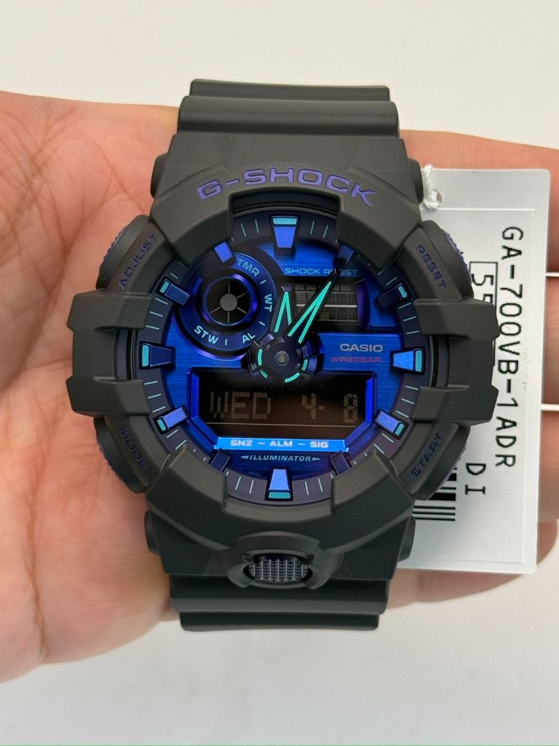 CAROUSALE! ORIGINAL G-SHOCK VIRTUAL BLUE GA-700VB-1A (Category: Men's Watches) located in Manila. Submitted by lynbntz28 (Listing ID 1461168551, Image 1). Description: CAROUSALE! ORIGINAL G-SHOCK VIRTUAL BLUE GA-700VB-1A Series: G-SHOCK GA-700 / Virtual Blue Series Display: Analog + Digital Movement: Quartz Case & Bezel: Resin Band: Resin Band Glass: Mineral Glass Case Size: 57.5 × 53.4 × 18.4 mm Weight: 69 g Water Resistance: 200M Shock Resistan