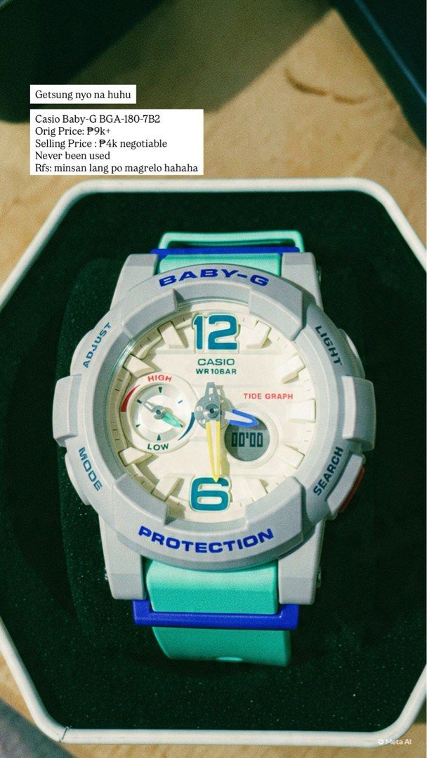 Casio Baby-G BGA-180 (Category: Women's Watches) located in San Fernando. Submitted by meicyyy (Listing ID 1461124412, Image 1). Description: - Casio Baby-G Watch - Model: BGA-180-7B2 - Features: Tide Graph function - Original Price: P8k - Selling Price: P4,000 .