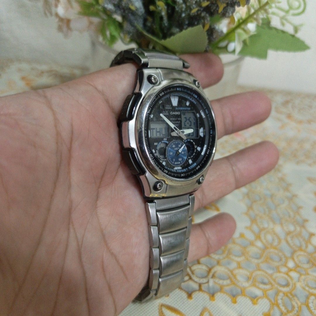 Casio Chronograph Water Resist 100M Watch (Category: Luxury Watches) located in Manila. Submitted by narju1234 (Listing ID 1461124576, Image 1). Description: - Casio Chronograph Watch - Water Resistant up to 100 Meters - Built-in Illuminator for low-light visibility - Dual Digital and Analog Display - Durable Stainless Steel Band - Displays Day and Date - Stopwatch Function Included.