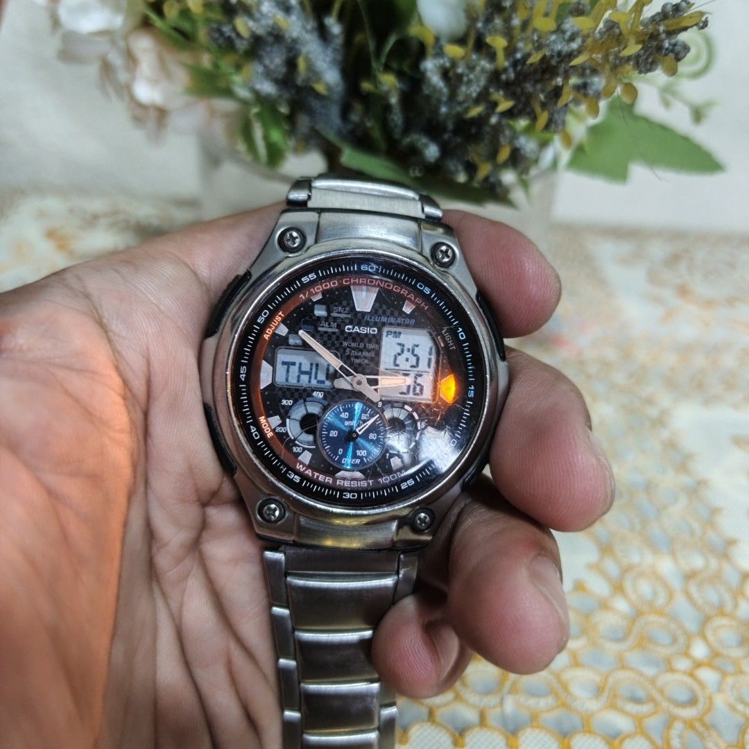 Casio Chronograph Water Resist 100M Watch (Category: Luxury Watches) located in Manila. Submitted by narju1234 (Listing ID 1461124576, Image 2). Description: - Casio Chronograph Watch - Water Resistant up to 100 Meters - Built-in Illuminator for low-light visibility - Dual Digital and Analog Display - Durable Stainless Steel Band - Displays Day and Date - Stopwatch Function Included.