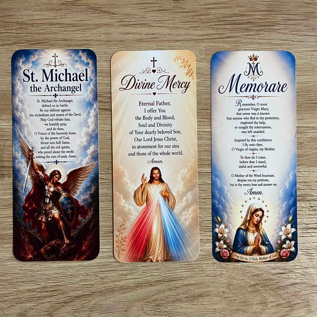 Catholic Prayers and Devotion Bookmark (Category: Religion Books) located in Baao. Submitted by elis.closet (Listing ID 1461320373, Image 2). Description: NEW PRODUCT | Catholic Prayers & Devotion Bookmark Make your reading and prayer time more meaningful with these beautifully designed Catholic bookmarks, featuring beloved prayers, devotions, saint quotes, and sacred artwork. Product Details * Printed on matte calling card paper with a smooth, n