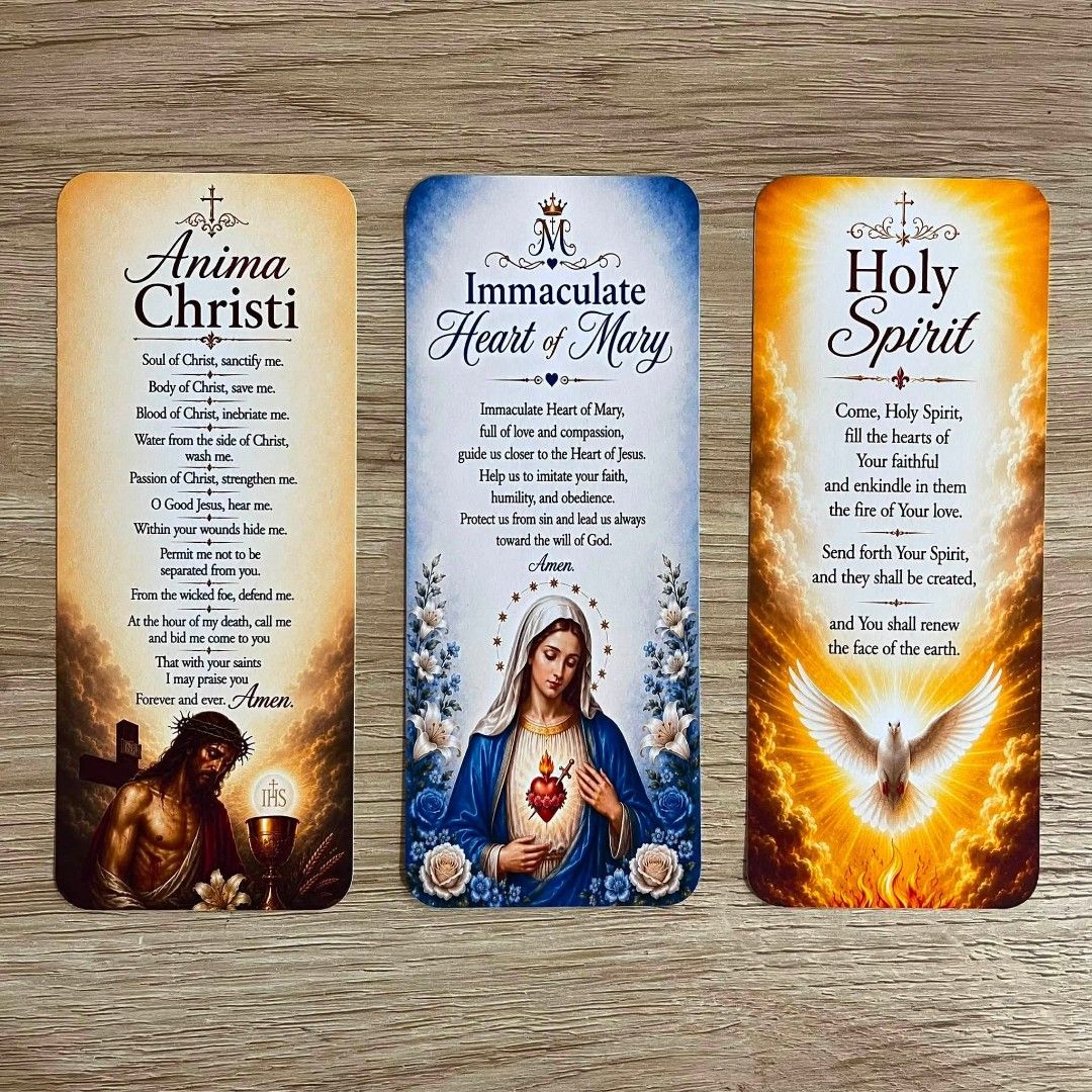 Catholic Prayers and Devotion Bookmark (Category: Religion Books) located in Baao. Submitted by elis.closet (Listing ID 1461320373, Image 3). Description: NEW PRODUCT | Catholic Prayers & Devotion Bookmark Make your reading and prayer time more meaningful with these beautifully designed Catholic bookmarks, featuring beloved prayers, devotions, saint quotes, and sacred artwork. Product Details * Printed on matte calling card paper with a smooth, n