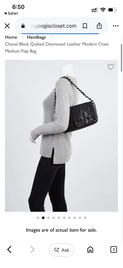 Chanel Black Quilted Leather Modern Chain Flap Bag （分類：手袋及銀包）位於 Hong Kong。 由 mumbletoes 提交（商品編號 1461238374，圖片 2）。簡介： Authentic Chanel Glazed Caviar Quilted Medium Modern Chain Flap bag. Black calfskin leather with diamond quilting. Thick chain strap threaded with leather. Front aged ruthenium CC logo. Magnetic closure. Silver leather interior with zip and patch pocket. Year: 2007. Measurements: 10” L x 2.25” W x 6” H Comes with sticker. Priced to