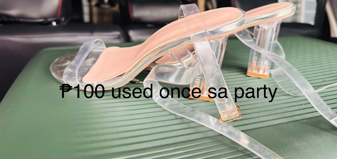 Clear Block Heels with Ankle Strap (Category: Heels) located in Imus. Submitted by abotkayangpabahay28 (Listing ID 1461193168, Image 2). Description: - Clear block heels - Ankle strap (clear) - Worn only once - Light pinkish-tan sole - Ideal for elevating outfits - Selling for P100.