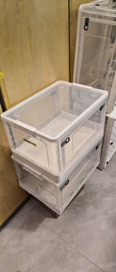 Clear Stackable Storage Boxes with Lids (Category: Storage Boxes & Baskets) located in Singapore. Submitted by wisemountain.0311a9 (Listing ID 1461165118, Image 1). Description: buy 1 =$8 Buy all 4 = $28 - Set of clear storage boxes - Stackable design for space-saving - Front panel for easy access - Ideal for organizing clothes, toys, and general storage - Feel free to ask any questions.